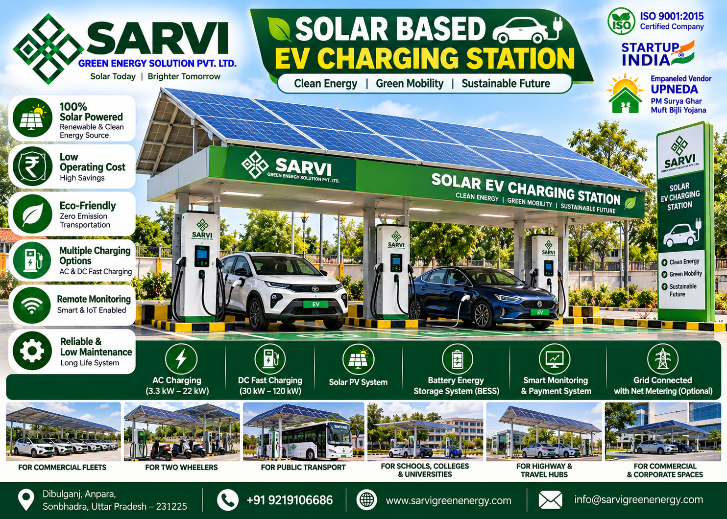 **SARVI GREEN ENERGY SOLUTION PVT. LTD. – Complete Solar EPC Solutions**

SARVI GREEN ENERGY SOLUTION PVT. LTD. is a professional solar Engineering, Procurement & Construction (EPC) company based in Anpara, Sonbhadra, Uttar Pradesh, India. We provide end-to-end solar energy solutions, from system design and equipment procurement to installation, commissioning, and operation and maintenance (O&M).

Our services include residential, commercial, and industrial rooftop solar installations; on-grid, off-grid, and hybrid solar power systems; solar water pumping systems for agriculture; solar-based drinking water projects and Solar Jal Minar; solar street lights and high-mast lighting; solar-powered smart classrooms; solar-powered RO water purification systems; and solar EV charging solutions.

We focus on quality workmanship, reliable equipment, efficient project execution, and customer-oriented service to help homes, businesses, institutions, and communities adopt clean and sustainable energy.

As an ISO 9001:2015 certified company and UPNEDA-empanelled vendor, we support customers seeking dependable solar solutions, including eligible rooftop solar installations under the PM Surya Ghar: Muft Bijli Yojana.

**Our Mission:** To make clean, reliable, and sustainable solar energy accessible through innovative technology and professional EPC services.

📍 **Address:** Dibulganj, Anpara, Sonbhadra, Uttar Pradesh – 231225, India  
📞 **Phone:** +91 9453917348  
📧 **Email:** sarvigreenenergy@outlook.com

**SARVI GREEN ENERGY SOLUTION PVT. LTD. – Your Trusted Partner in Solar Energy Solutions.**
